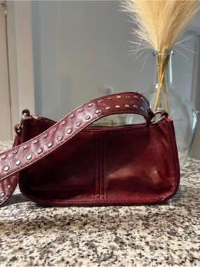 Women’s Stud-Accent Burgundy Leather Shoulder Bag